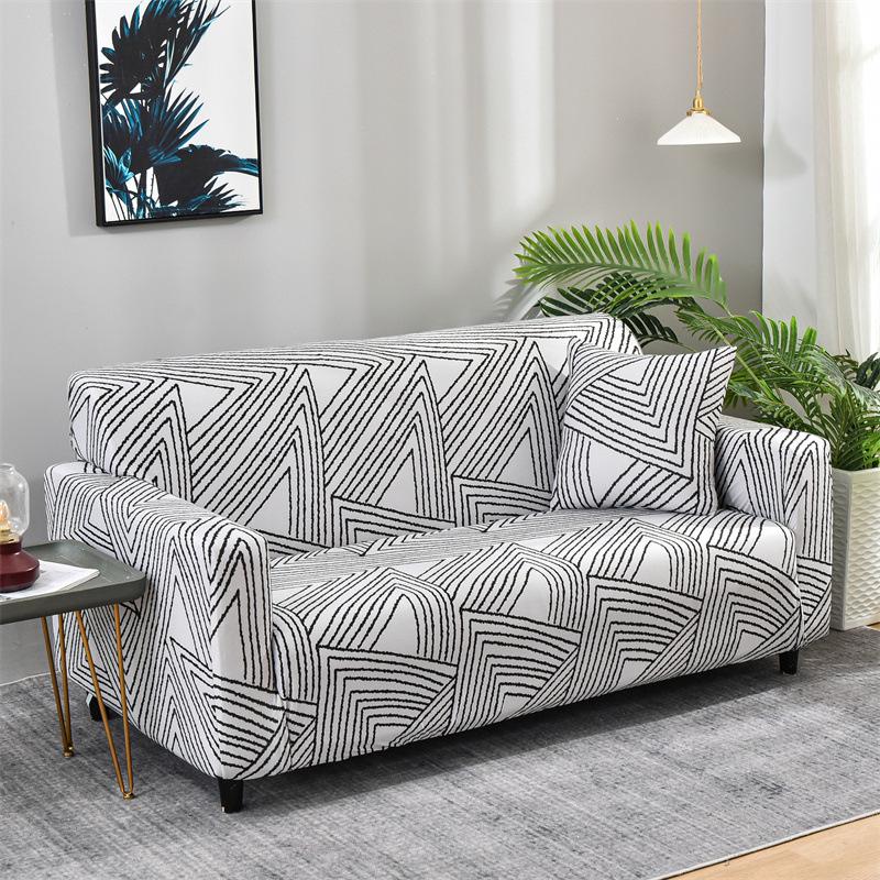 

Геометрический чехол на диван из молочного шелка с трафаретной печатью: Всесезонный, Нескользящий, Двойной чехол на подлокотник 4-seater: 235-310cm