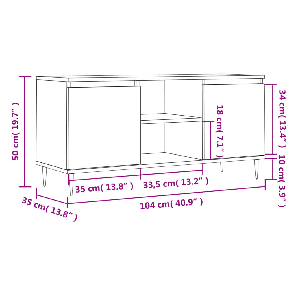 TV Cabinet Concrete Grey 104 x 35 x 50 cm Particleboard