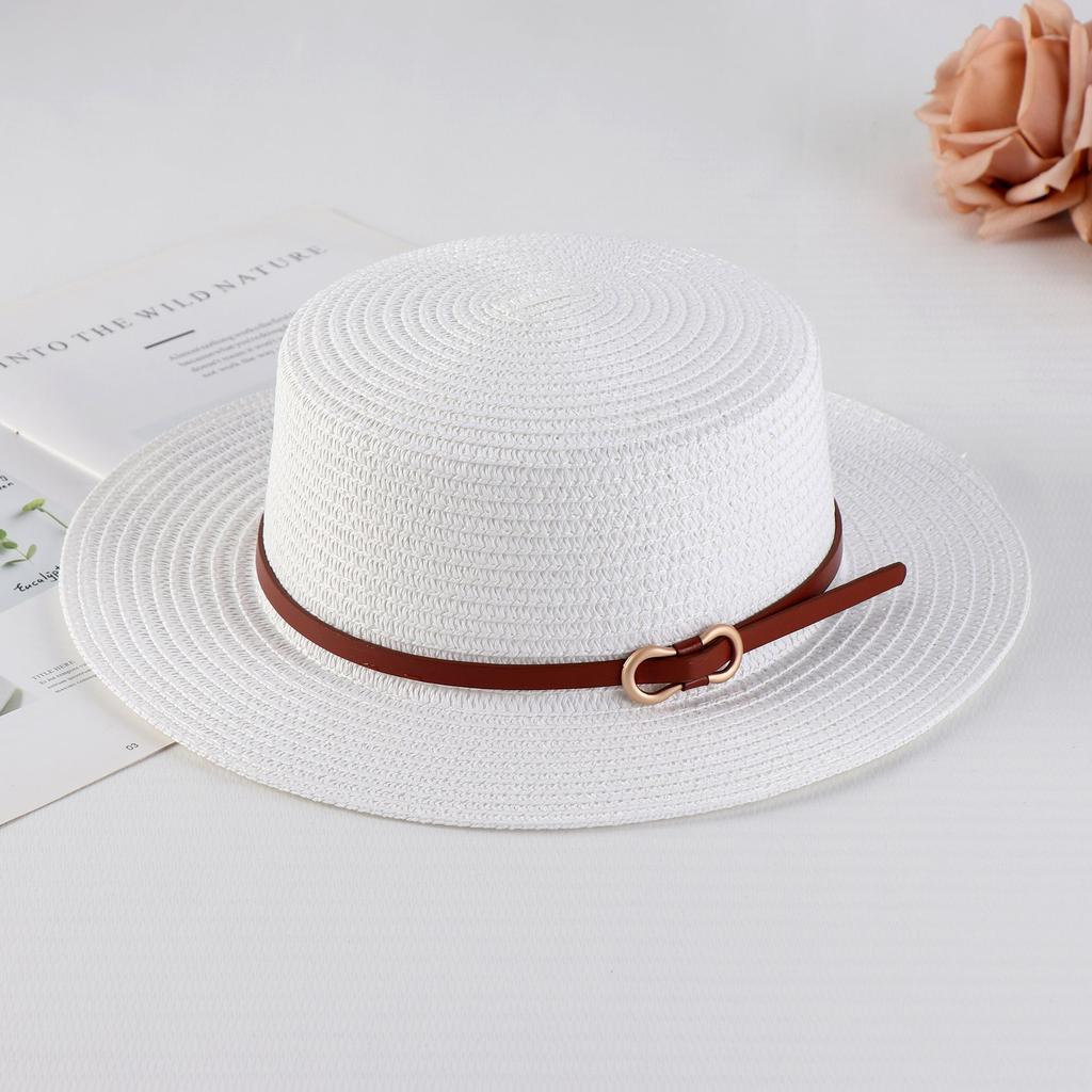 Summer women's vacation seaside cool hat rhinestone letter belt personalized British style retro flat top sun hat