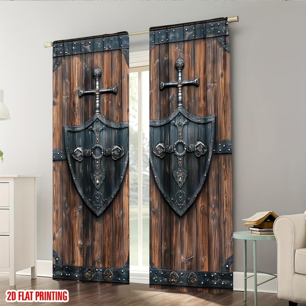 2pc Brown Wrought Iron Print Curtains – Luxe Texture for Living Room   Kitchen   Bedroom & Office
