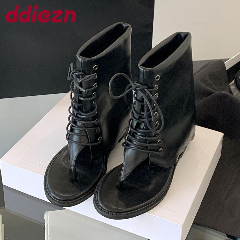 

Fashion Black Footwear Open Toe Women Ankle Booties Shoes With Wedges Fashion Female Heeled Sandals Boots Shoes For Ladies Flip flops 35 чёрный
