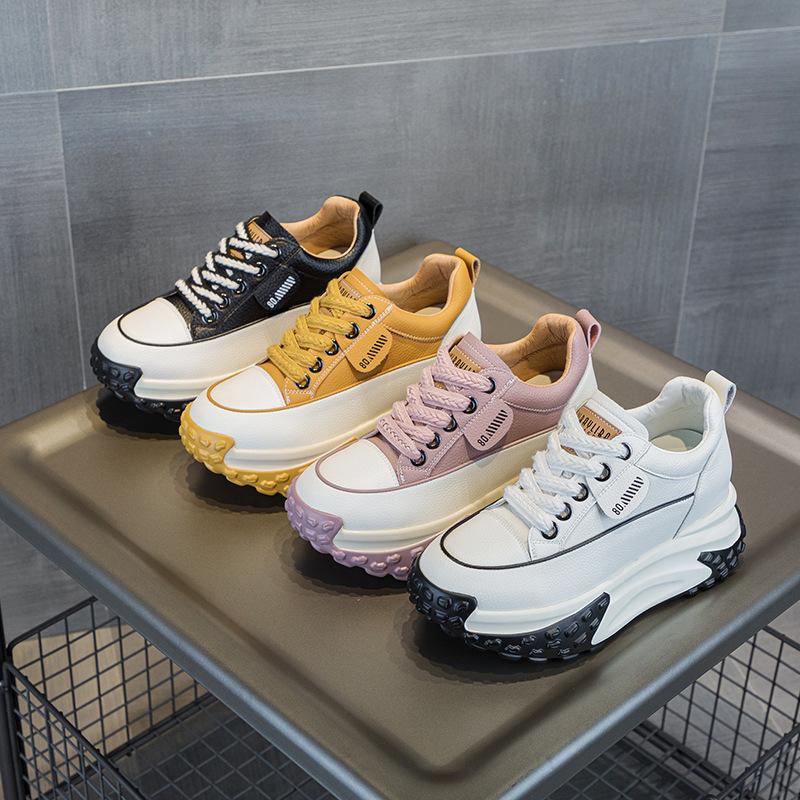 Fashion 7CM Cow Suede Genuine Leather Women Vulcanized Shoes Platform Wedge Skate Boarding High Brand Heels Casual Summer Shoes