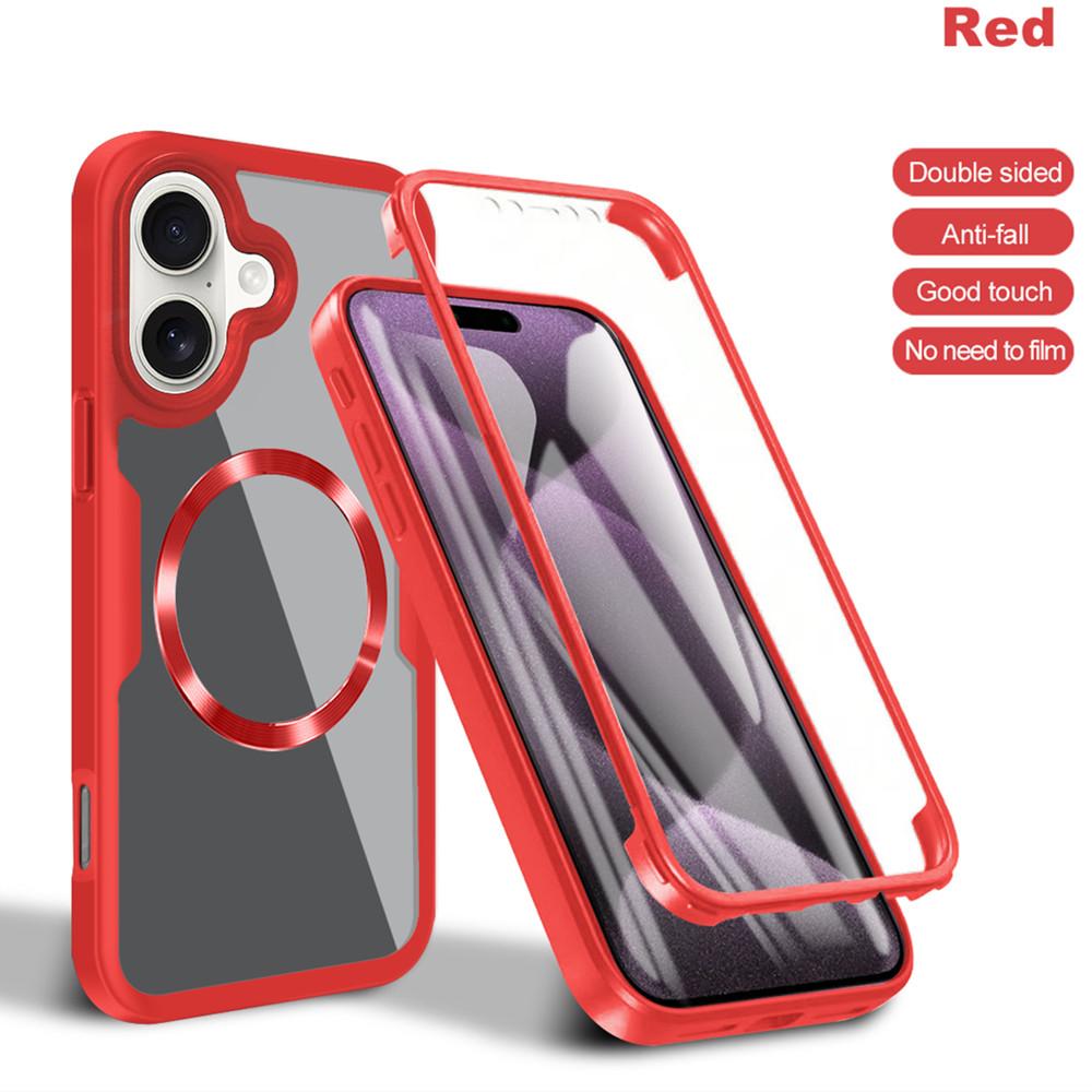 

Anti-scratch Touch Screen Case 360 Protector Film Case for iPhone 16 15 14 13 12 11 Pro Max Plus TPU Ultra Thin Magnetic Magsafe For iPhone 12 красный