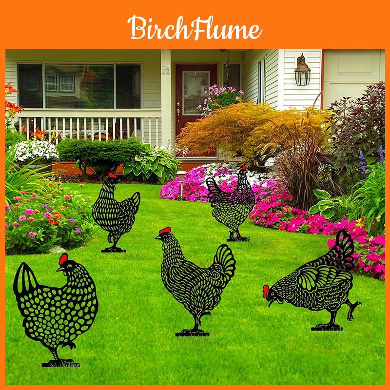 Chicken Art Statues Backyard Lawn Stakes Hen Yard Decor Garden Ornament Decor
