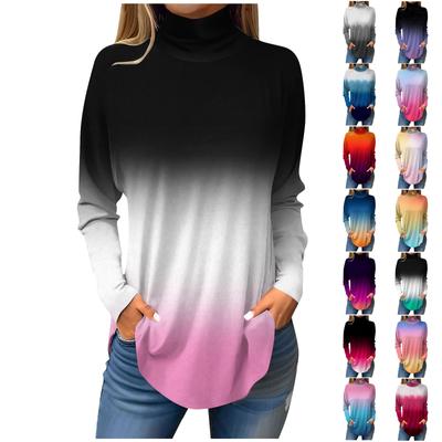 Tee Shirts For Women Fall Casual Long Sleeve Shirts Sweatshirt Vintage Printed High Neck Top Pullover