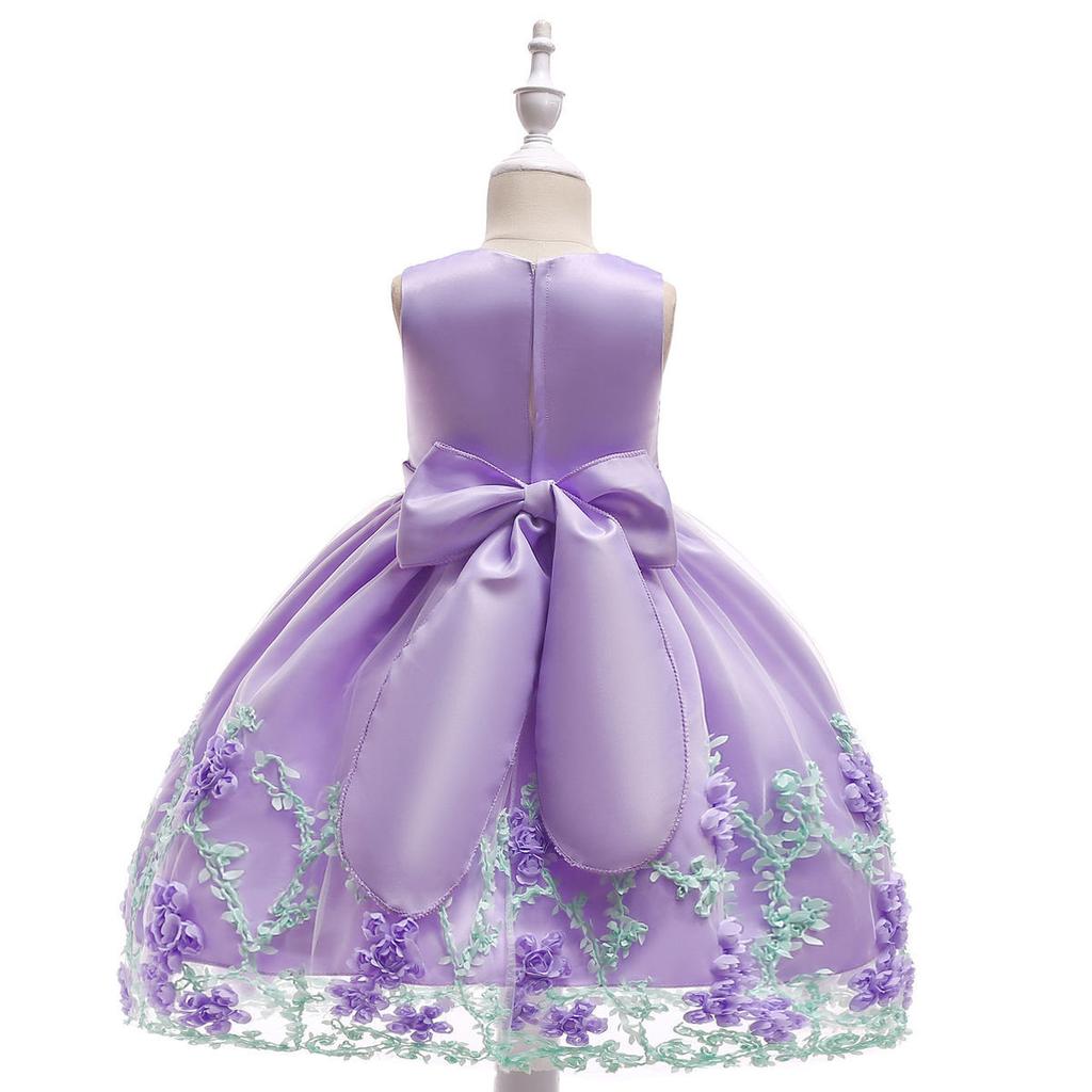Summer Girls' Children's Dress Children's Wedding Dress Baby's First Birthday Dress Applique Mesh Puffy Skirt