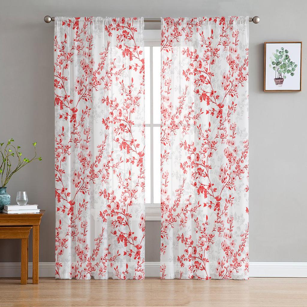 Yellow Flower Watercolor Leaves Sheer Curtains Ideal for Living Room Ornamentation Window Curtains Cooking Area Tulle Voile Organza Drapes