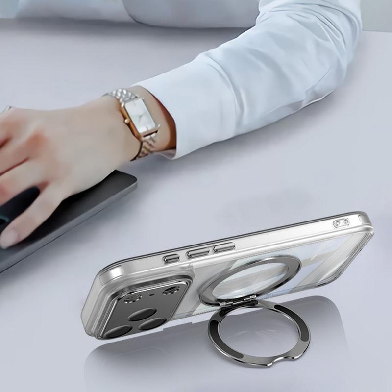 Magnetic Ring Stand Cover Case For iPhone 17 Pro Max 16 15 14 13 12 Pro Max Luxury Lens Protector Film Hybrid TPU+PC Clear Back Phone Holder Cover