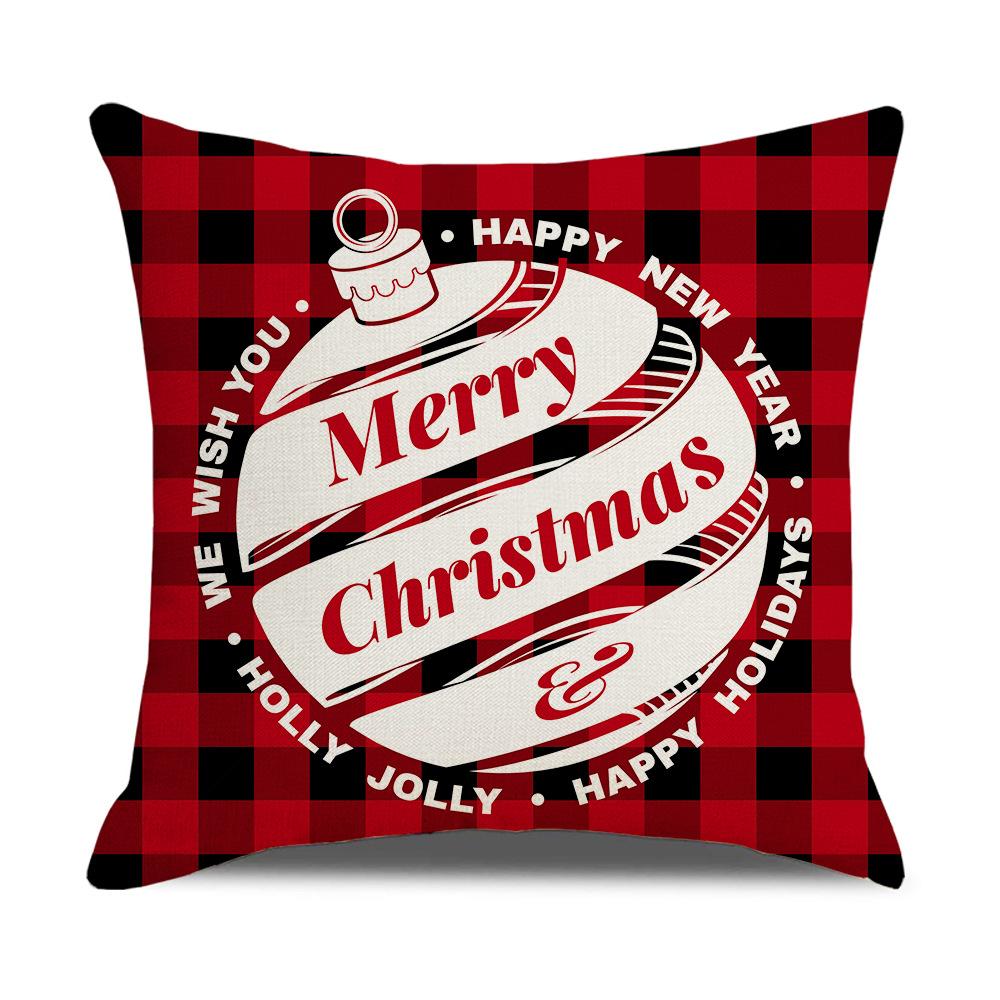 Red and Black Plaid Christmas Pillow Case Linen Print Home Lumbar Support Office Cushion