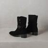 Krazing Pot Cow Suede Nubuck Winter Round Toe Modern Boots Med Heels Slip on Metal Rivets Women Mid-calf Boots