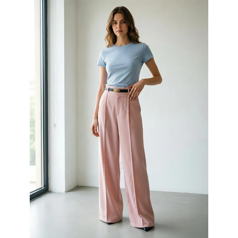 TIFICY Women's Fashion Casual Solid Color Print High Waist Trousers Pants & Capris