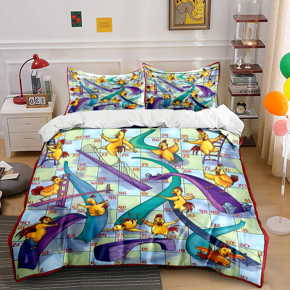 Fun Chicken Board Game Bedding Set for Kids Luxury Gift 3pcs Digital Print Comforter Set Soft Comfortable Breathable