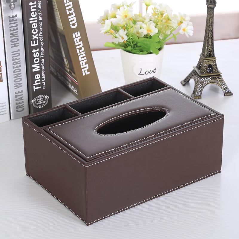 Brown Leather Tissue Box with Organizer