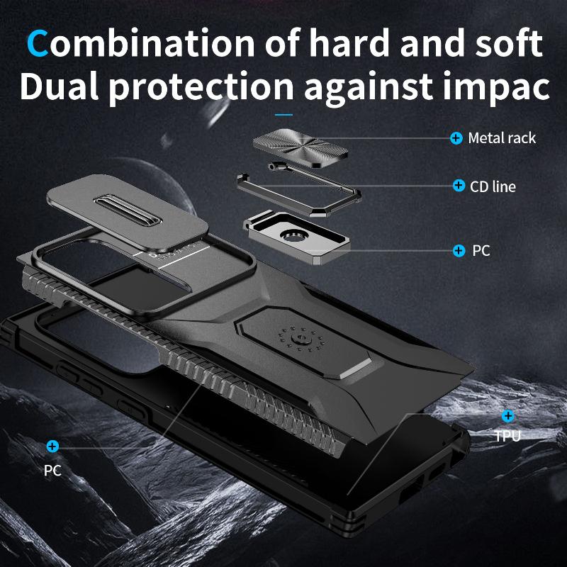 360°Rotating Metal Car Bracket Ring Phone Case For Samsung S25 Ultra S23 S21 S22 S24 Ultra Plus Camera Push Pull Protection Case
