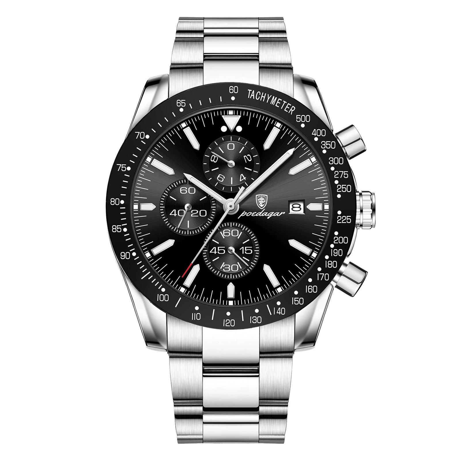 

POEDAGAR Luxury Man Watch Chronograph Waterproof Luminous Date Quartz Wristwatch Fashion Sport Stainless Steel Watches