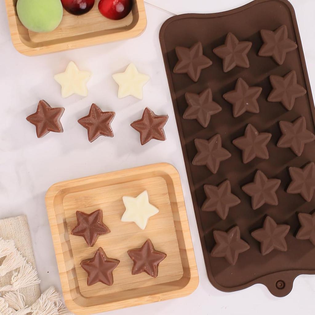 Small Star Silicone Molds, 15 Cavities Star Chocolate Molds for Candy/Gummy/Jelly/Fruit Snack, Mini 3D Stars Mold for Wax Melt/Resin, 2 Pcs