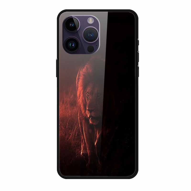Phone Case for Apple Iphone 15 Pro 15 Plus Tempered Glass Hard Back Cover for Iphone 15 Pro Max Iphone15 Wolf Lion Funda Capa