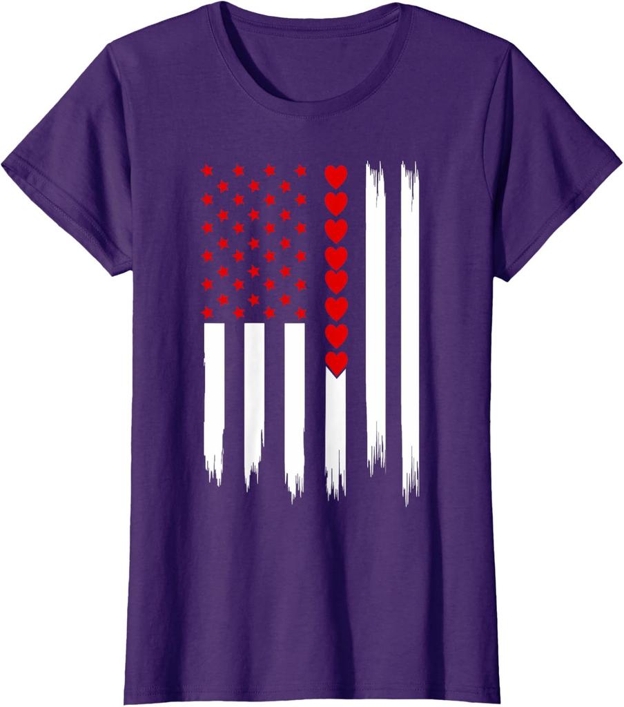 Cute Vintage Valentines Day American Flag Hearts Ladies' Crewneck T-Shirt
