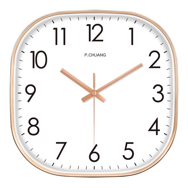 Ultra-Quiet Modern Square Wall Clock for Living Room - Fashionable, No-Punching, Radio Controlled
