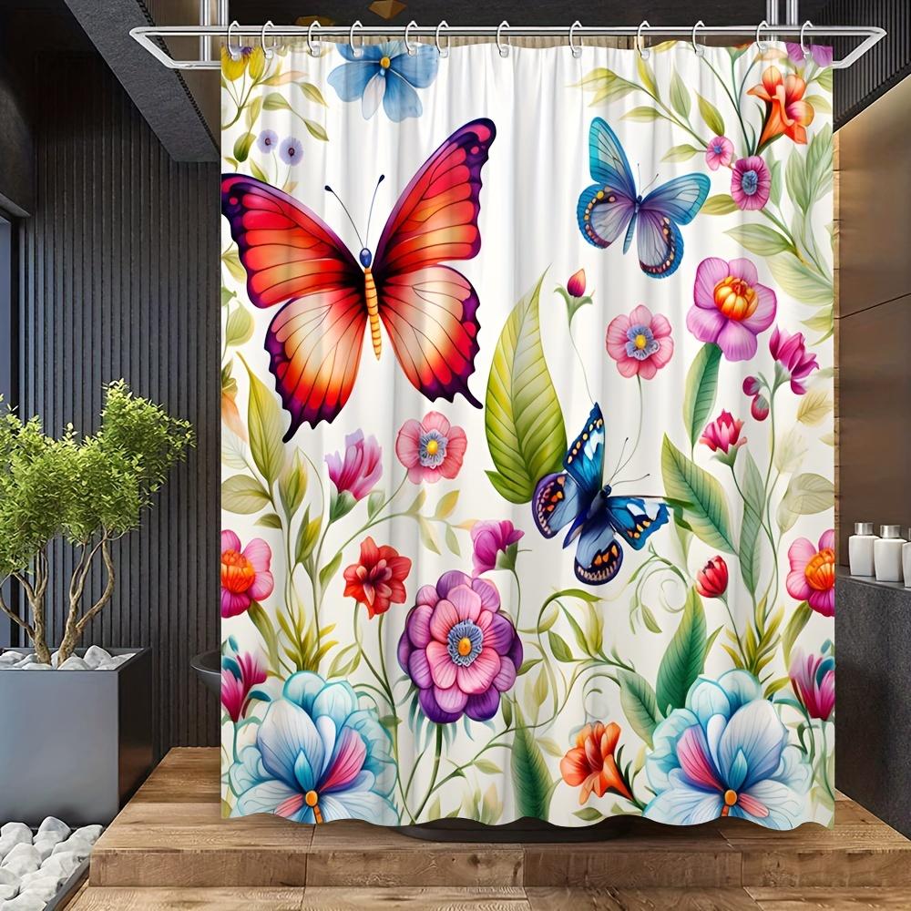 

Шторка для душа «Бабочки и полевые цветы» - Водостойкая, легко моется, добавит в вашу ванную комнату нотку природы и ярких красок W90XH180cm