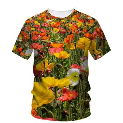 Flower Floral T-Shirts Plant Graphic 3D Print Men Women Beach Short Sleeve T Shirt Oversized Harajuku Tees Tops Kids Clothing