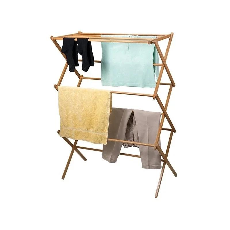Bamboo Floor Clotheshorse Clothes Drying Rack Towels Hanging Folding Laundry Dryer Stand Storage Organizer