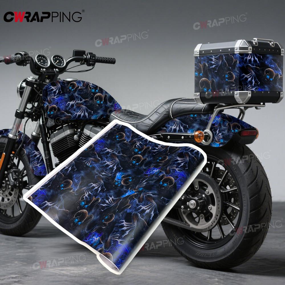 Car Stickers Blue Skull Wrapping Foil Cover Air Release Foil Automotive Vinyl Wrap Waterproof Body Film Auto Outdoor Accessories