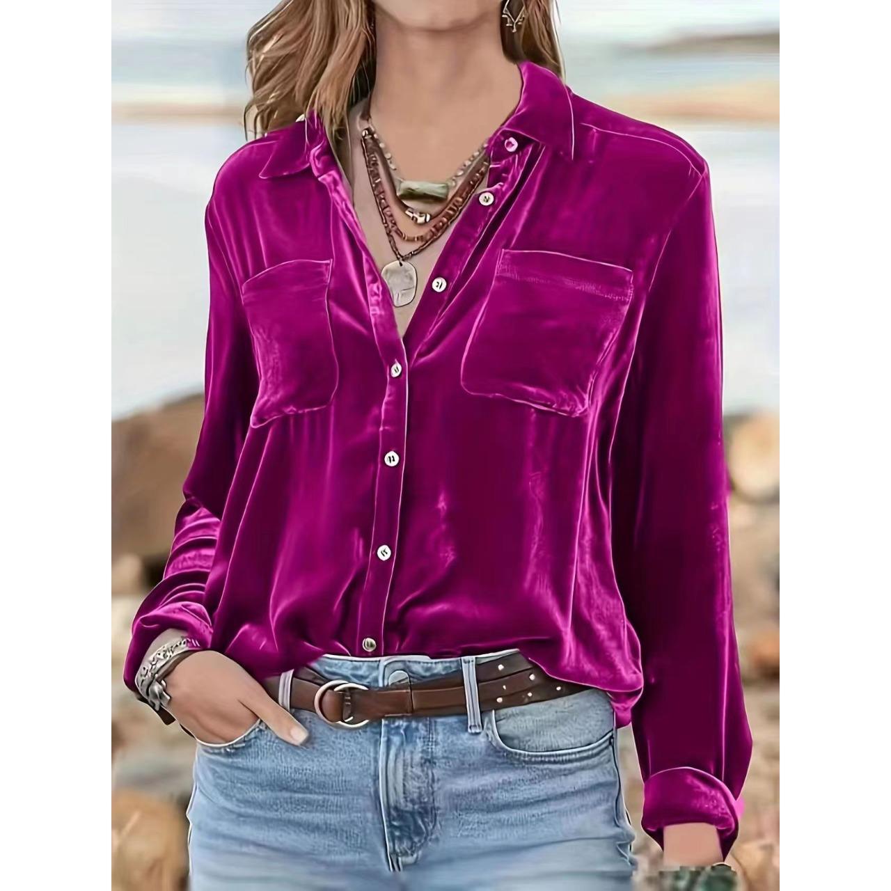 

QICED Рубашка Canary женская с длинным рукавом, цельный бархатный верх, свободная подкладка XXL розы красного