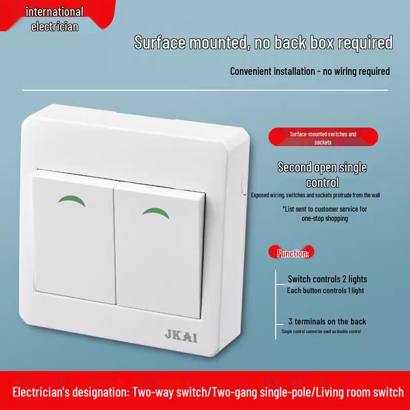 Surface-Mounted Integrated Switch Panel: One-Gang Single-Control, Two-Gang Double-Control, Wall Light Switch with Five Holes.