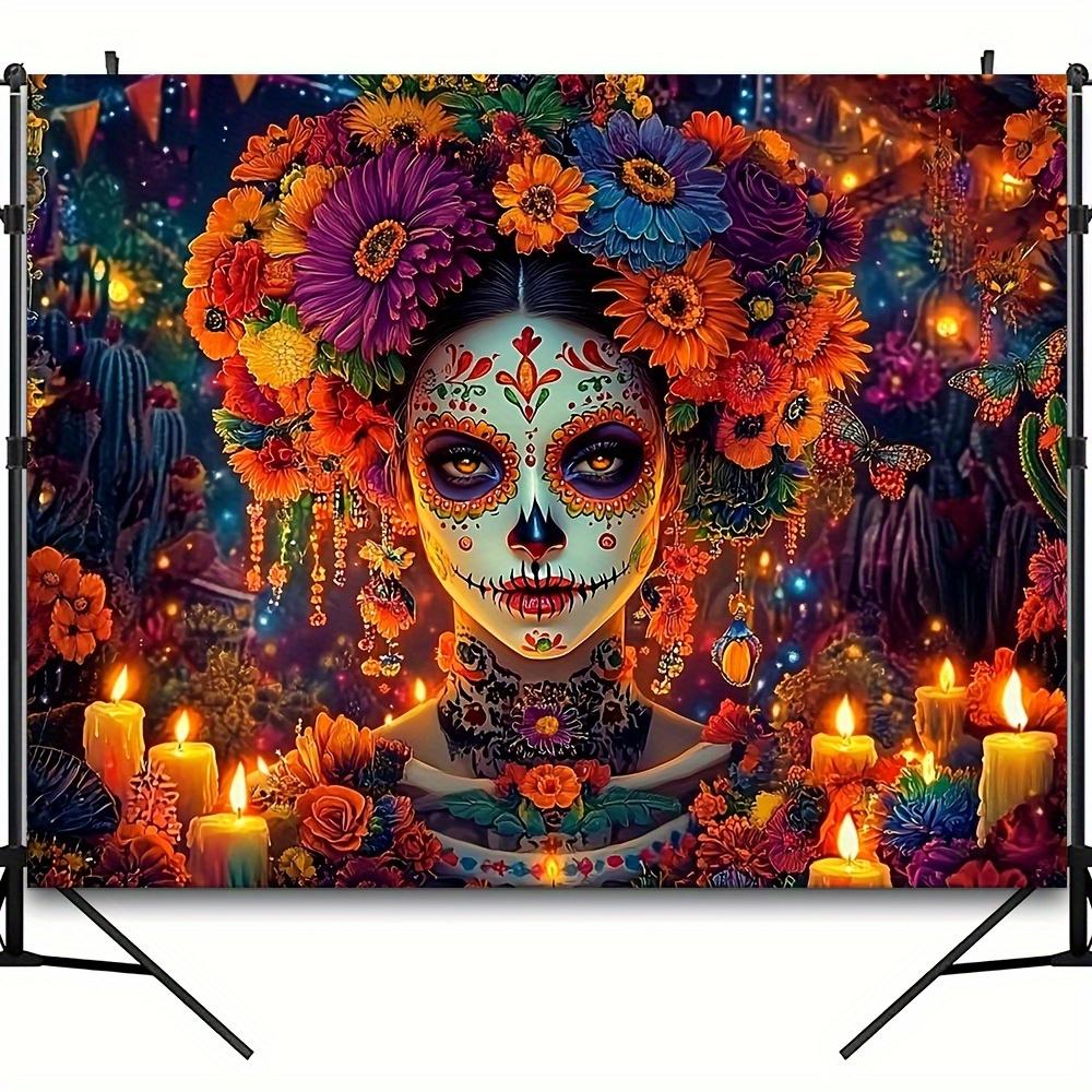 1 oversized polyester candy skull tapestry vibrant Dead Wall Day decoration Mexican carnival party background