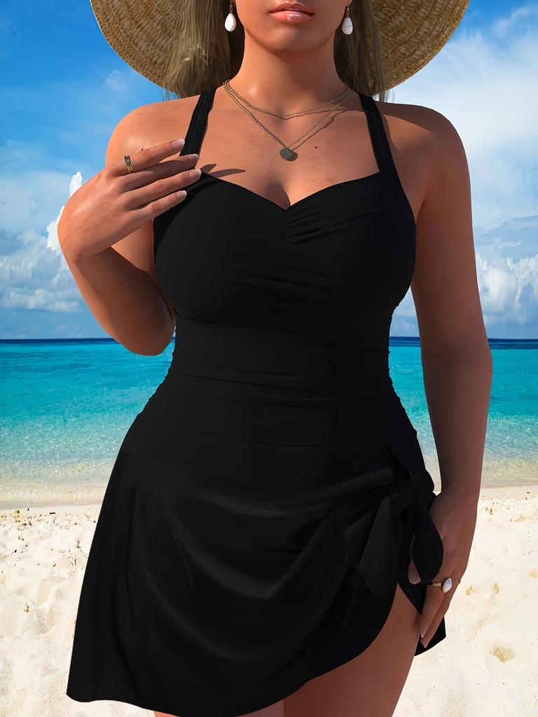 Plus Size Women’s Tummy Control Bathingn Suit One Piece Modest Swimsuit, Printed Swim Dress Slimming Swimwear