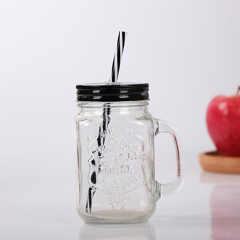 

adient Chien Cup Glass St Water Cup Cold Drink Cup with Lid Handle 480ml Mason Sle Beverage Cup for Commercial Use прозрачный