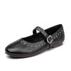 Fashion Rivet Buckle Strap Ballets Shoes Ladies Solid PU Leather Flats Woman Soft Bottom Mary Janes Femme Stud Mocassines Barefoot Shoes