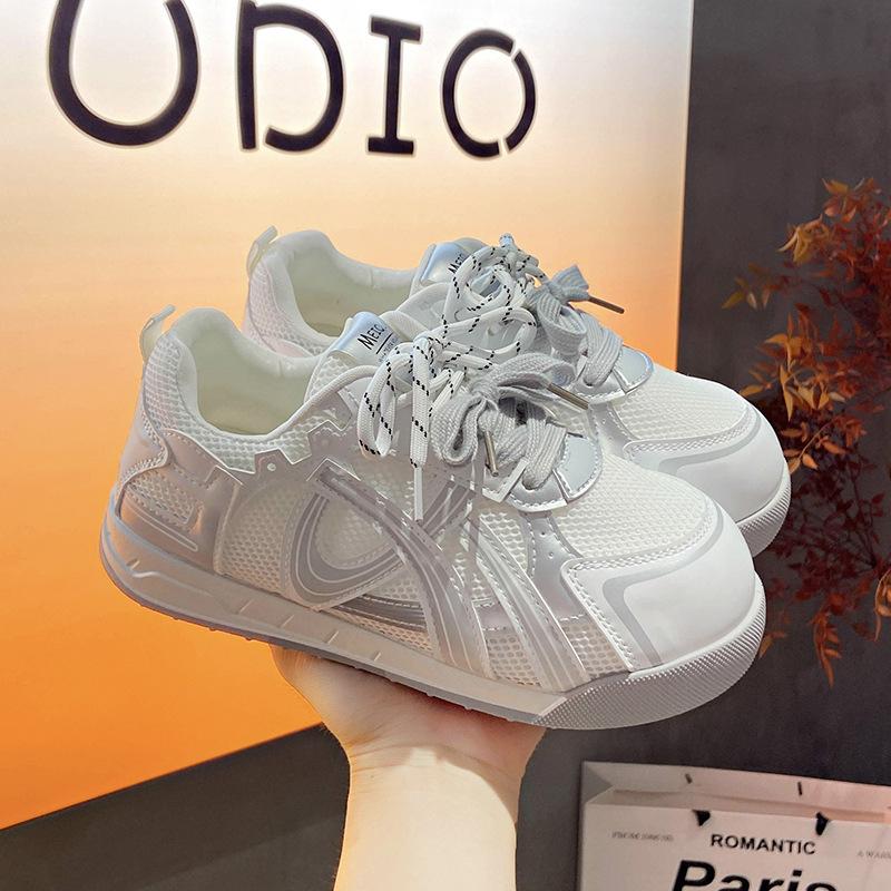 

Faux leather mesh breathable dad shoes women s 2025 summer new lightweight thick-soled fashionable versatile casual sports shoes 40