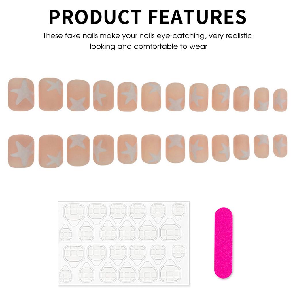 24pcs Matte Pink Fake Nails White Star Light Pink Short Square False Nails for Stage Performance Wear