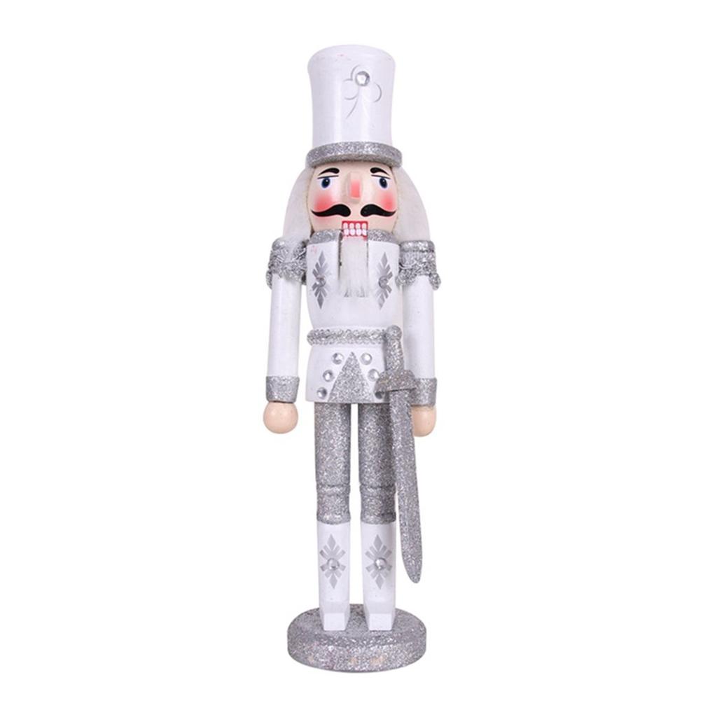 2Pcs 30CM Christmas Decorations Nutcracker Puppet Creative Wooden Handicraft Christmas Desktop Decorations Silver