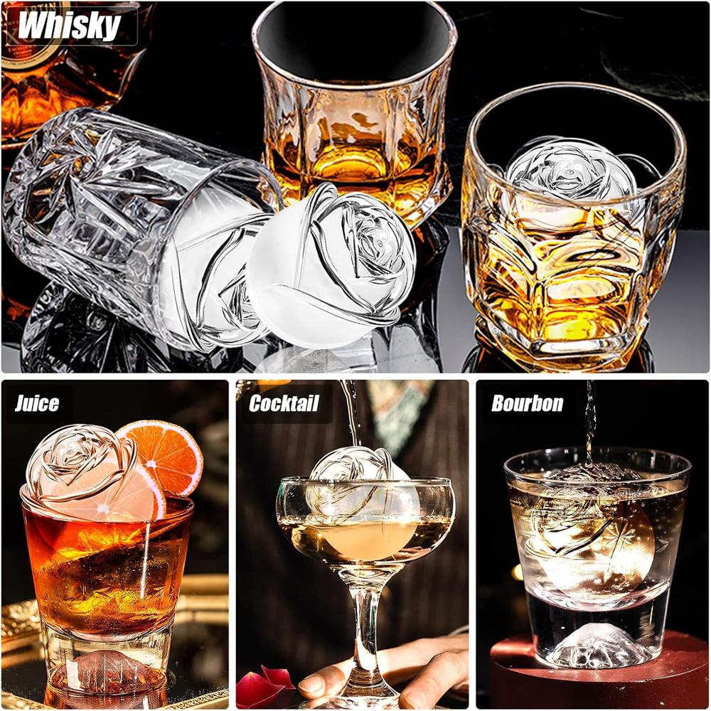 3D Rose Ice Molds ,Flower Shape Ice,Silicone Rubber Fun Ice Ball Molds Maker for Juice Whiskey Chilling Cocktails,Ice Cube Trays