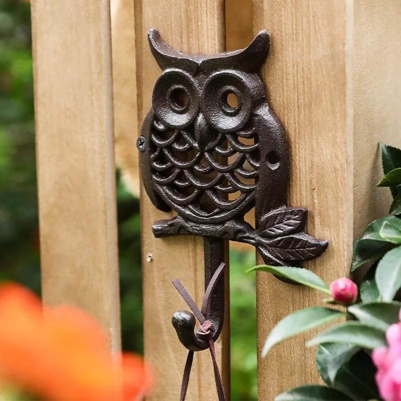 Hollow Owl Hook Wall Hanging Decoration Home Foyer Clothes Couple Cast Iron Black Wrought Iron Garden Courtyard Wall Decoration