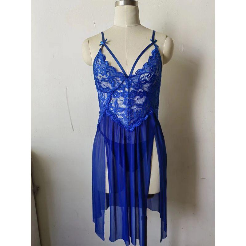 

The New Sexy Lace Sling Nightdress Sexy Hollow-out Camisole Pajamas Hollow out Nightdress for Women Blue XXXL