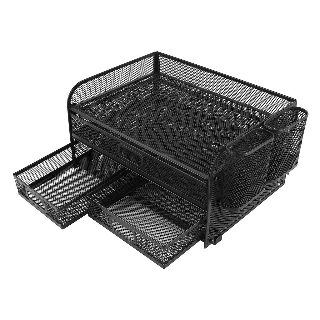 3 Tier Mesh Desk Organizer Foldable Multifunctional Metal Desk Organizer for Study Office Dormitory