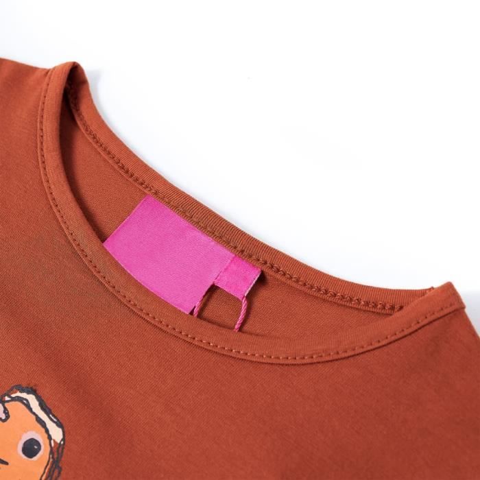 T-shirt enfants à manches longues imprimé oiseau cognac 5 dimensions disponibles