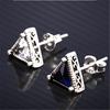 Copper-Plated Platinum Deep Blue Diamond Stud Triangle Earrings for Men