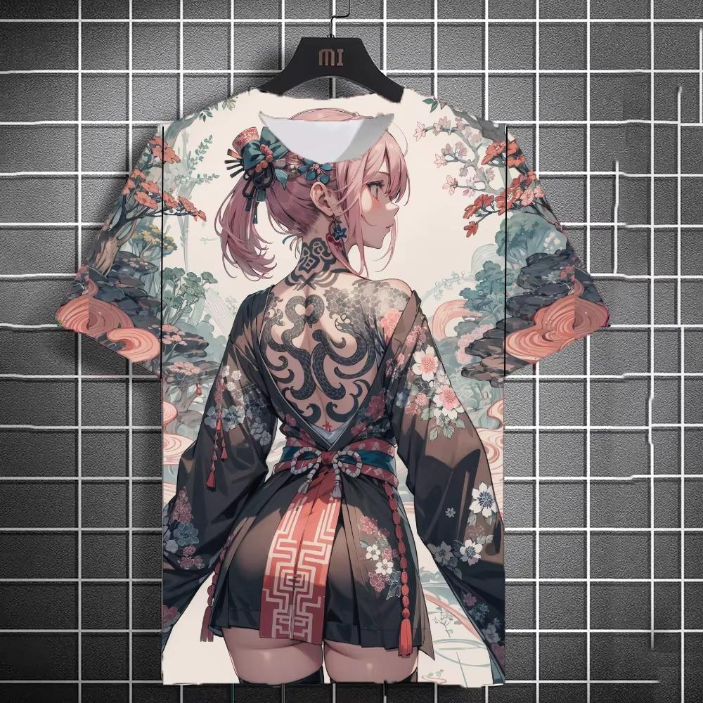 Japanese samurai samurai samurai sword tattoo girl T-shirt 3D printing universal personality anime T-shirt