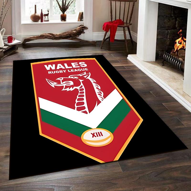 Red Dragon Wales Rugby League Emblem Non-slip rug suitable for living room and bedroom sofas
