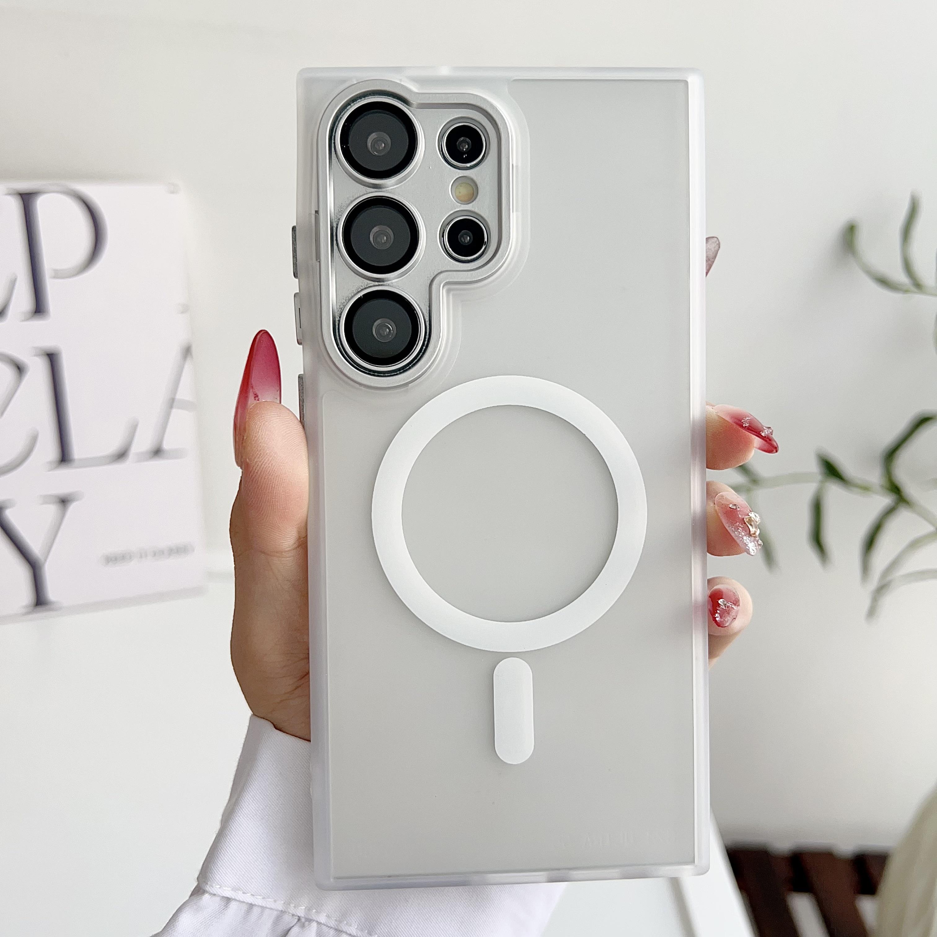 

Translucent Lens Protect Shockproof Case For Samsung S26 S25FE S25 S24 S23 FE S22 Ultra Plus For Magsafe Magnetic Cover For Samsung S26 белый