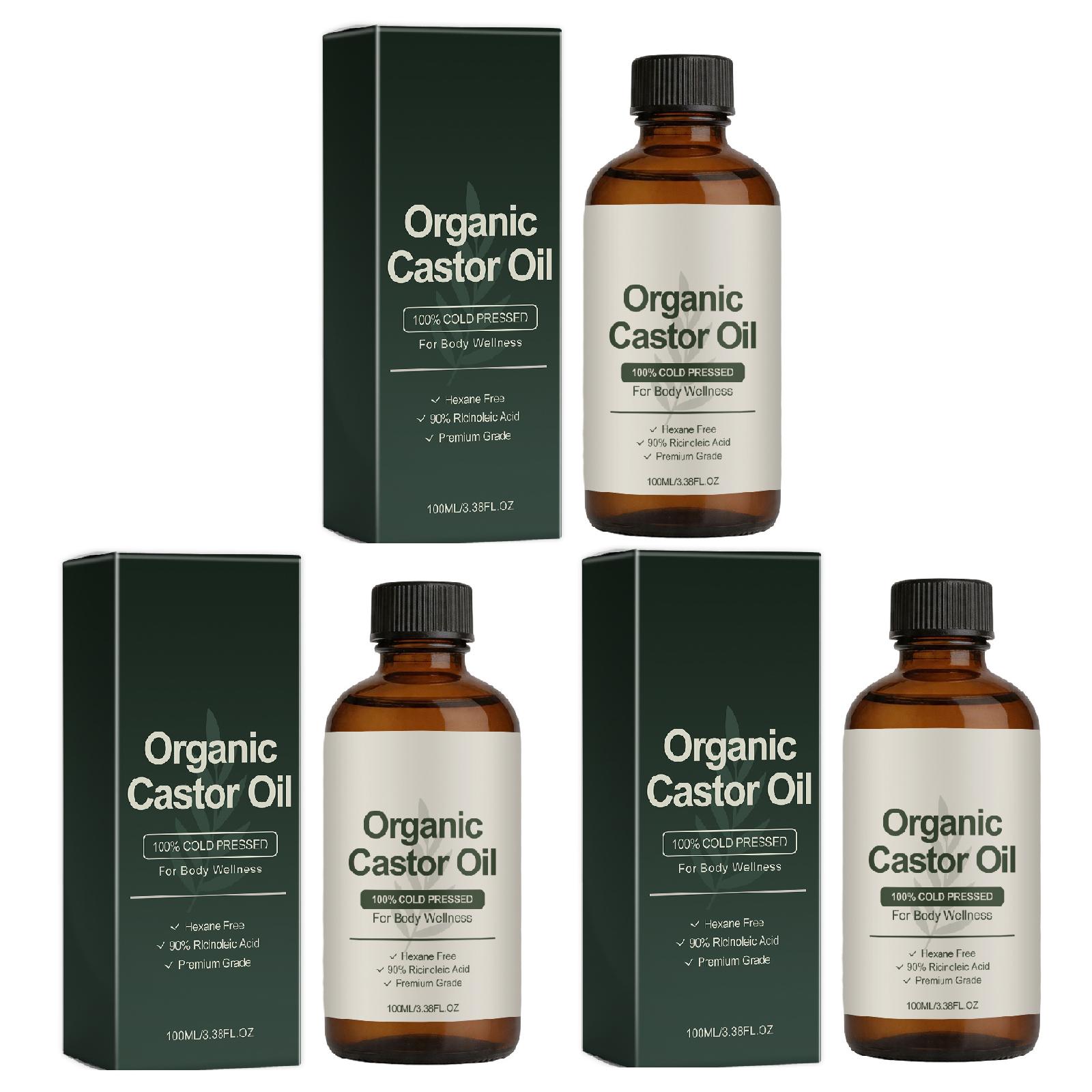 Ulei de ricin organic presat la rece, Ulei purtător natural multifuncțional hidratant pentru îngrijirea pielii corpului, genelor și părului 100ml 3PCS