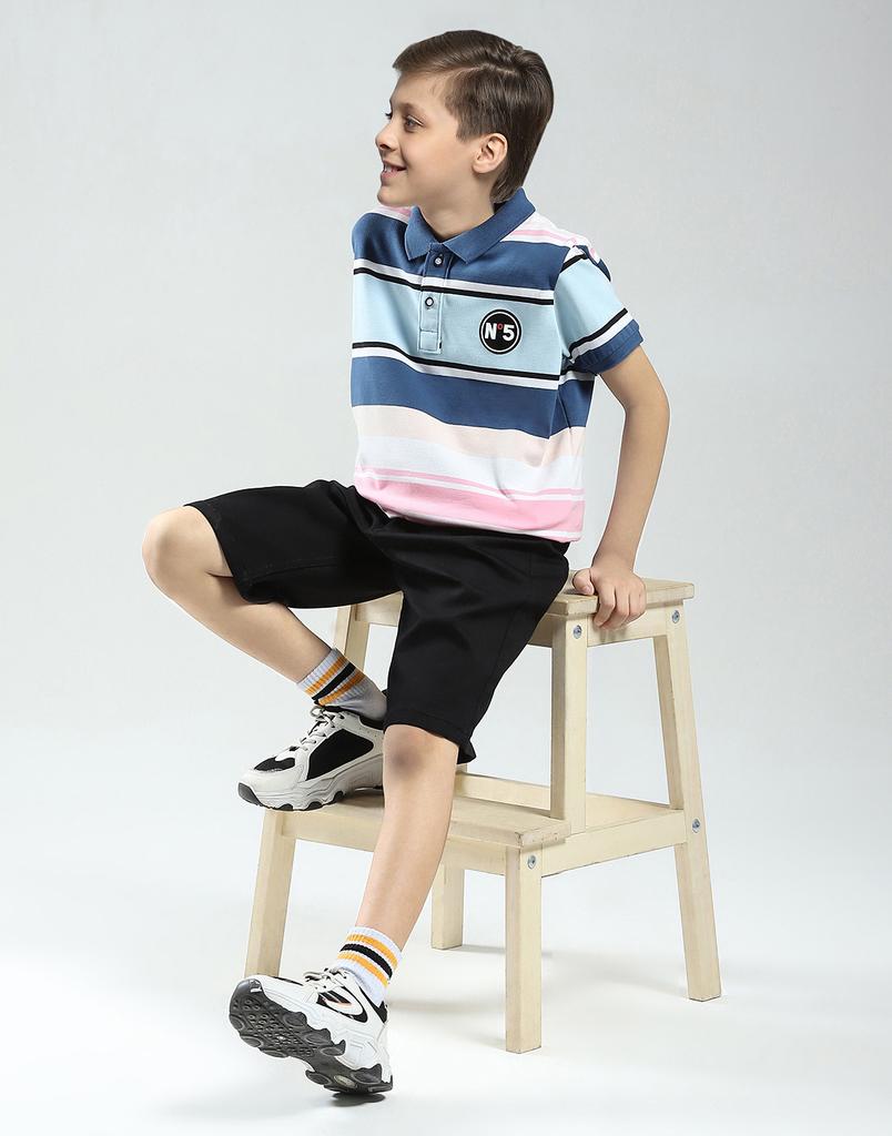 Monte Carlo Boys Blue & Pink Collar Neck T-Shirt