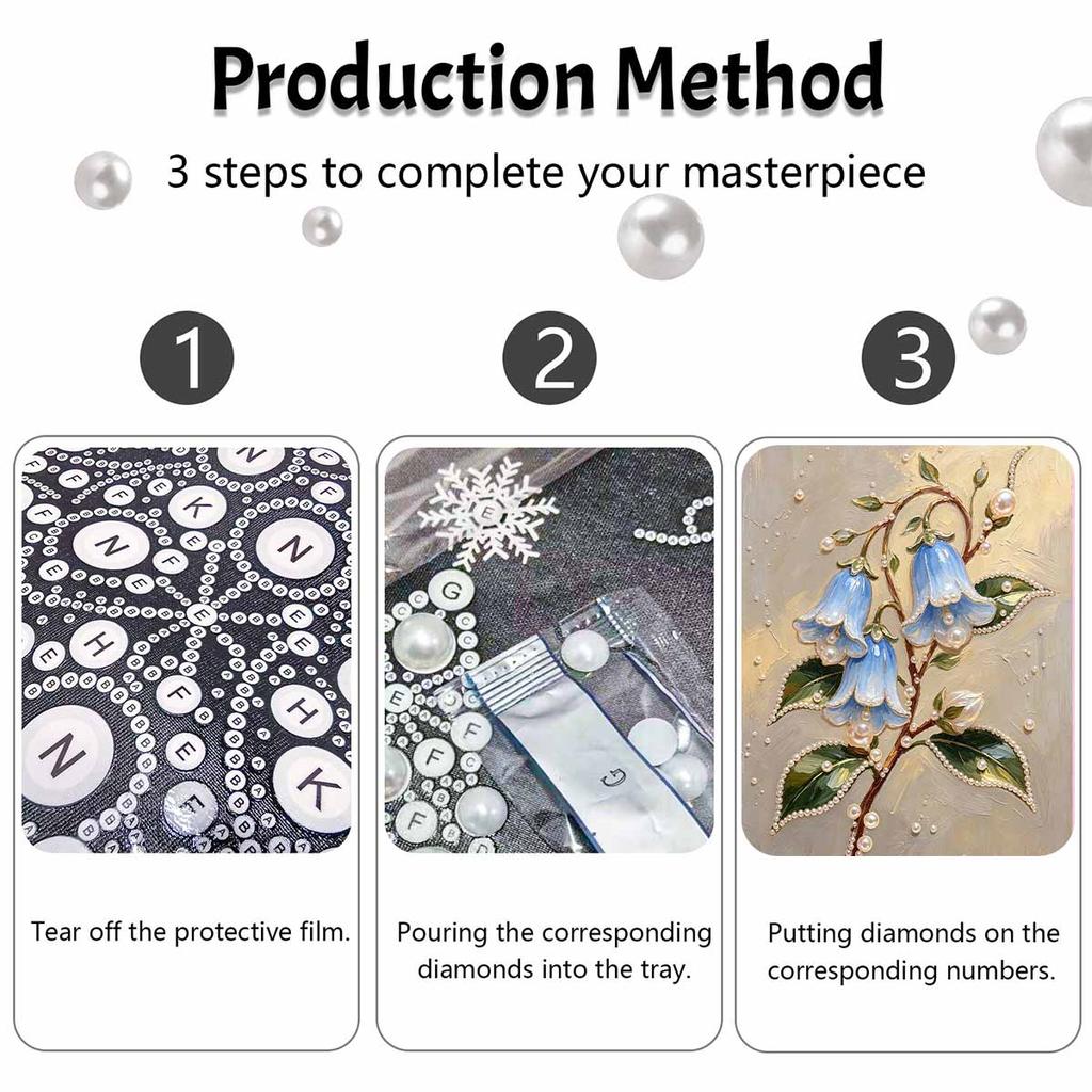 Elegant Blue Bell Flower Framed Pearl Painting Kit DIY 3D Sparkling Bead Canvas Art Relaxing Handmade Craft Creative Gift for Women Home Decor