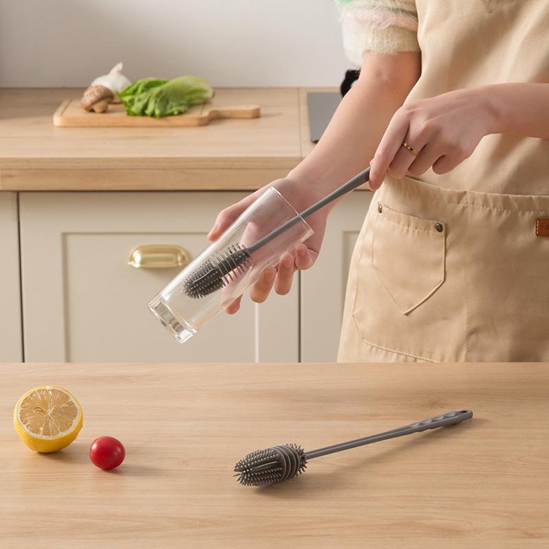 Multifunktionale Reinigungsbürste für Tassen und Flaschen aus Silikon mit langem Griff