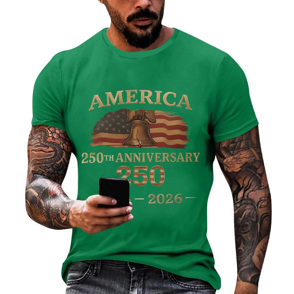 Herren lockeres und lässiges T-Shirt mit Flaggenaufdruck, Kurzarmhemd